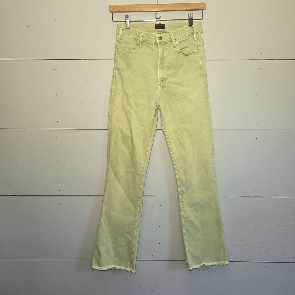 MOTHER Hustler Ankle Green Solid Denim 5-Pocket Button Women Jeans Sz 27